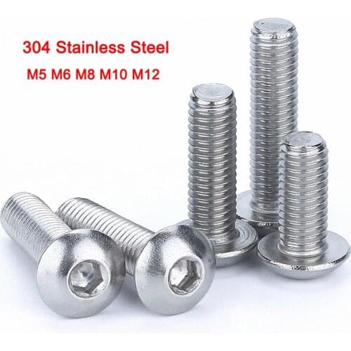 304 Stainless Steel DIN7380 Hex Socket Round Head Screws Round Head Cap Screw Bolt M5 M6 M8 M10 M12 Length 5-100mm