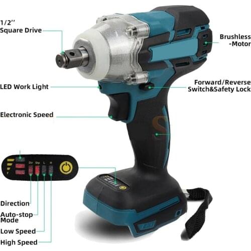 18V 520Nm Brushless Electric Wrench Impact Socket Wrench For Makita Battery Hand Drill Installation 1/2 Socket Wrench Power Tool