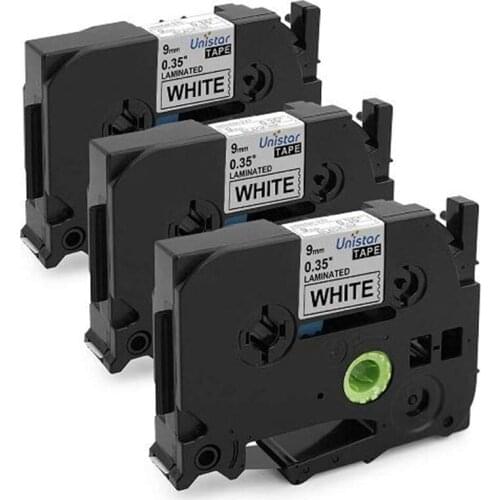 Unistar 3 Pack TZe-S221 Compatible for Brother Tape Equivalent to TZe-221 9mm 0.35 Inch Standard Laminated White Tape Cartridge