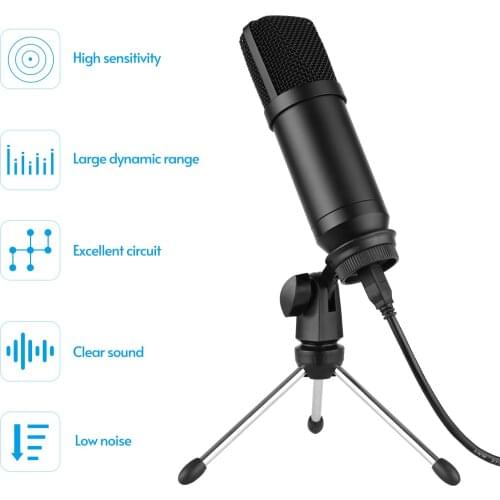 USB Condenser Microphone Set with Foldable Mic Tripod USB Power Cord Foam Wind Muff for Recording Live Streaming Voice Chatting