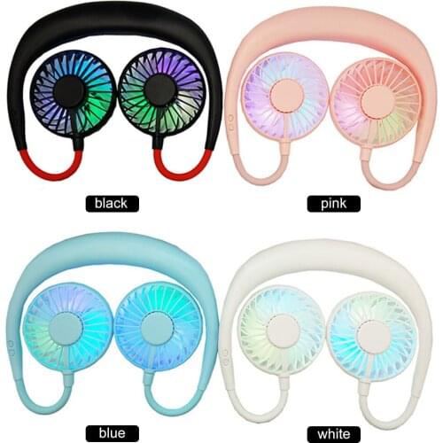 USB Portable Fan Cold Fan Neck Fan Hanging Rechargeable Sports Fan 3-speed Adjustable Neck Double Fan Home Office