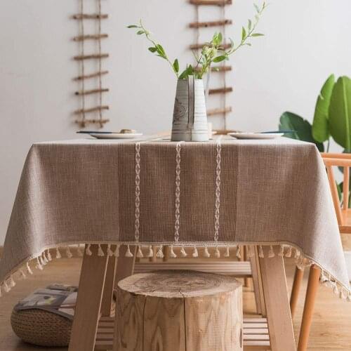 Square Tablecloth Waterproof Embroidery Farmhouse Style- Wipeable Linen Fabric Heavy Outdoor Table Cover Gingham Tablecloths