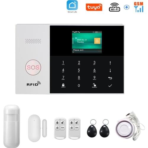 Wifi 2G GSM Tuya Smart Alarm System Siren Host RFID LCD Touch Panel Keyboard Wireless Home Security Alarm System Sensor kit