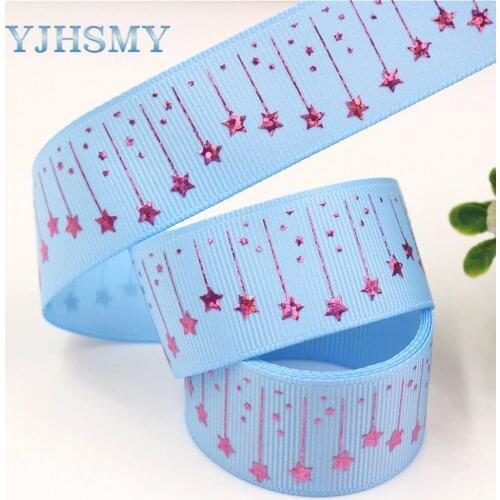 YJHSMY G-18609-402,25 mm 10 yards laser Silver Colored pentagonal stars Printed grosgrain ribbon DIY headdress wedding gift wrap