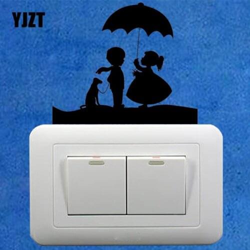 YJZT Girl Boy Dog And Umbrella Cute Romantic Wall Sticker Home Bedroom Switch Decal 8SS-2711