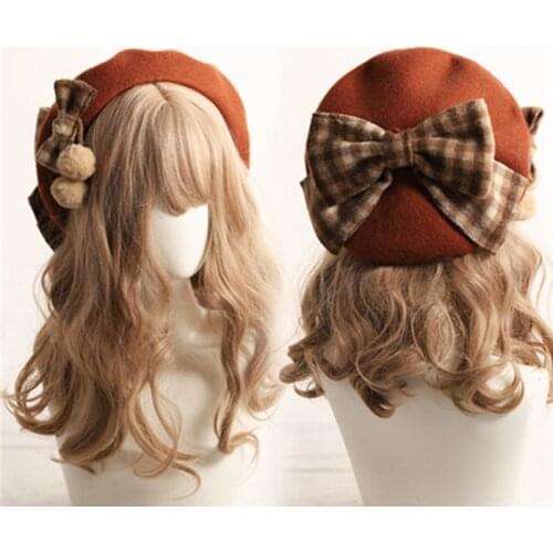 Winter womens hat cute beret female British fashion retro big bow plaid artist hat female newsboy hat wholesale