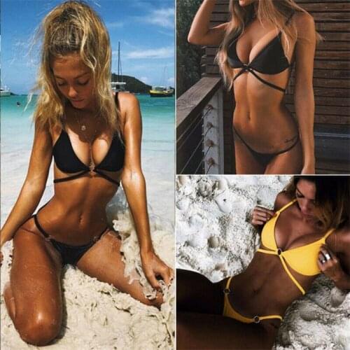 2020 Summer Women Bikini Set Cross Pure color swimsuits summer Beach Triangle push up bikini top thong swimwear bathing suits