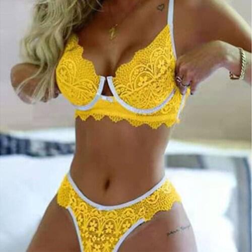 Womens Bra Set Sexy Fashion Pure Color Large Size Lace Seamless Casual Bra Panties Underwear Pajamas Set нижнее белье