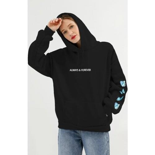 Womens Hooded Letter Print Sweatshirt E Girl Korean Aesthetic Butterfly Pullover Hoodie Female Always and Forever Streetwear