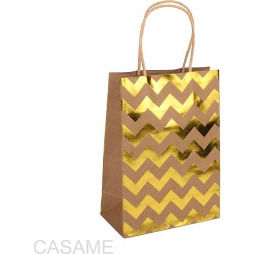 Gold silver heart chevron Kraft paper Gift bag handle Festival jewelry favor bags wedding birthday party gift package Wrapping