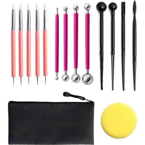 14Pcs Polymer Clay Tools and Supplies Pink Carving Tool Set for DIY Pottery Modeling Clay, with Storage Bag