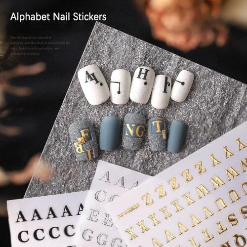 26 Alphabets Nail Sticker Decals Foil DIY Manicure Adhesive Polish Golden Silver 3D Design Letter Nail Decal Art Decorations