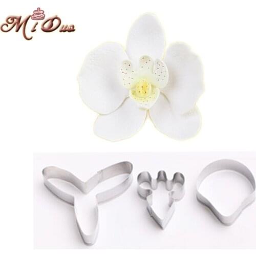 3Pcs/Set Phalaenopsis Orchid Sugar Flower Mould Butterfly Orchid Petal Flower Cutter Fondant Sugarcraft Stainless Steel Cutter