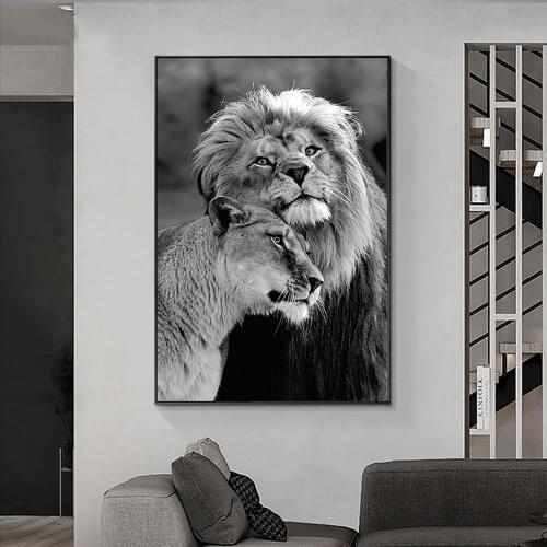 Abstract Two Lions Canvas Painting Cuadros Wall Art Pictures New Modern Posters and Prints For Living Room Home Decoration