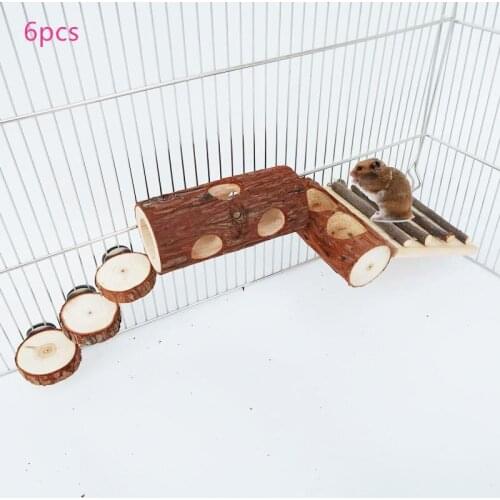 6pcs Wooden Hamster Chinchilla Syrian Hamster Toys Ladder Tube Manger Small Animal Play Toys