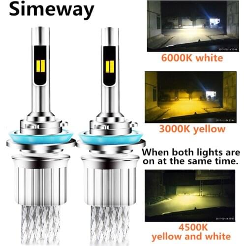 Dual Color Auto H11 H8 LED Headlight 20000LM Car Lamp Tricolor H3 H4 H7 H1 HB3 HB4 HIR2 H27 D2H H9 Headlamp Fog Light Bulbs