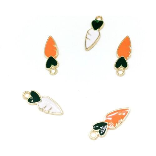 30pcs 10*17mm DIY Enamel Carrot Charms for Bracelet Metal Carrot Vegetable Pendants Dangle Jewelry Making Findings Components