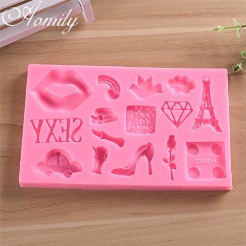 Amoliy Lips Love Bird Tower Flower Car Hat Letter DIY Cake Fondant Chocolate Baking Mold Cake Decoration Accessories Resin Molds