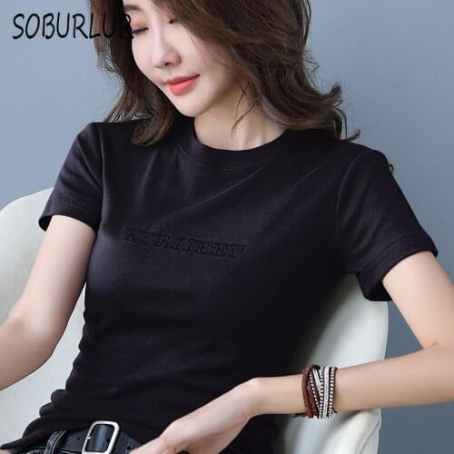 Embroidery Short Sleeve T-shirt Women Summer Casual Cotton Elasticity T Shirts O-neck Simplicity Female Tees Slim Solid Tops