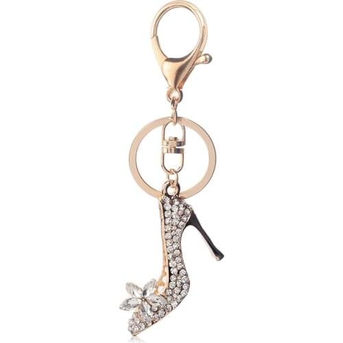 HOT Crystal High Heel Shoe Keychain Purse Car Shiny Rhinestone Key Chain Bag Decorative Alloy Keyring