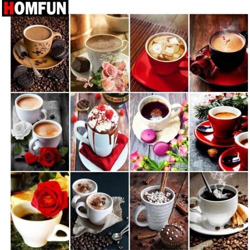 HOMFUN Paint With Diamond Embroidery "Coffee landscape flower" Diamond Painting Full Square Round Picture Of Rhinestone Decor