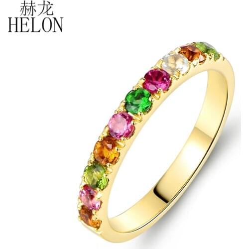 HELON Solid 14k Yellow Gold Flawless Round Genuine tourmaline Ring Trendy Fine Jewelry Women Birthday Anniversarry Best Gift