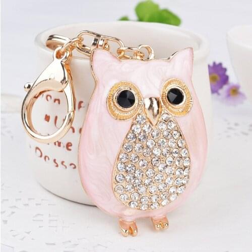 Korean Fashion Drop Oil Owl Key Chain Metal Car Key Ring Bag Ornament Pendant Wholesale