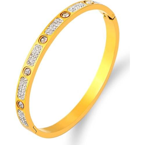 Nice Rhinestone Bracelet 2021 New Titanium Steel Gold Bangles Round Crystals Bracelets For Women Jewelry Wedding Party Bijoux