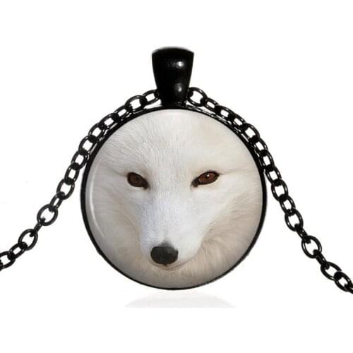 Hot Sale Fox Logo Pendant Necklace Handmade Resin Vintage Cabochon Tibetan Round Chain Pendant Necklace Women Jewelry Wholesale