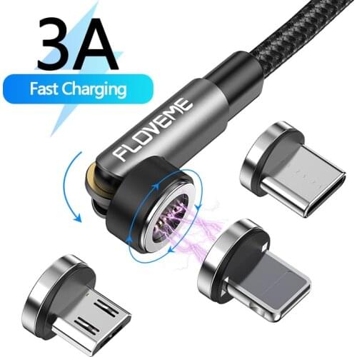 FLOVEME 540 Degree Roating Magnetic Charger Cable 3 in 1 Micro USB Lightning Cable For iPhone 12 pro max USB Type c Cord Cable