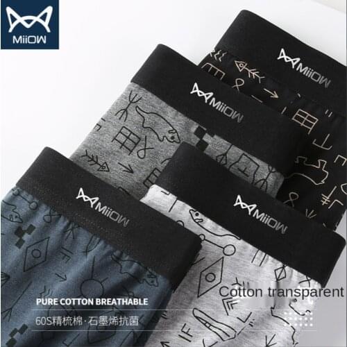 MiiOW Genuine Mens Underwear, Mens Cotton Boxer Shorts, Graphene Antibacterial Sports Boxer, Student Trendy Pants