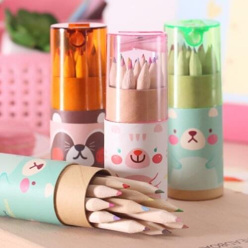 12 color/Set Mini Bear Cartoon Colo Pencils Drawing School For Kids