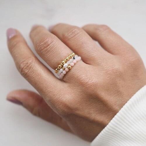 Momiji Bohemian Bead Rings Natural Stone Jewelry Multi Color Handmade Fashion Gifts Women Girls Wedding Rings Elastic Adjustable