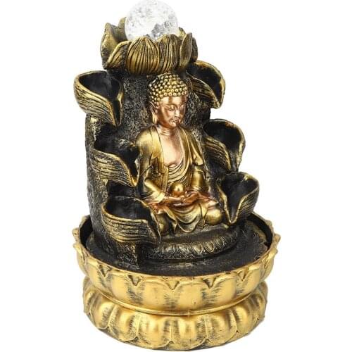 Desktop Fountain Decoration Buddha Flowing Water Ornament with Light and Ball Decor for Home EU US Plug