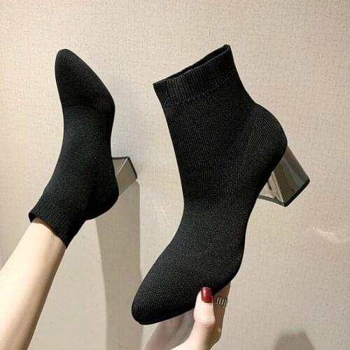 2020 new womens shoes womens boots high heel stretch fabric ankle boots womens fashion pointed toe womens shoes