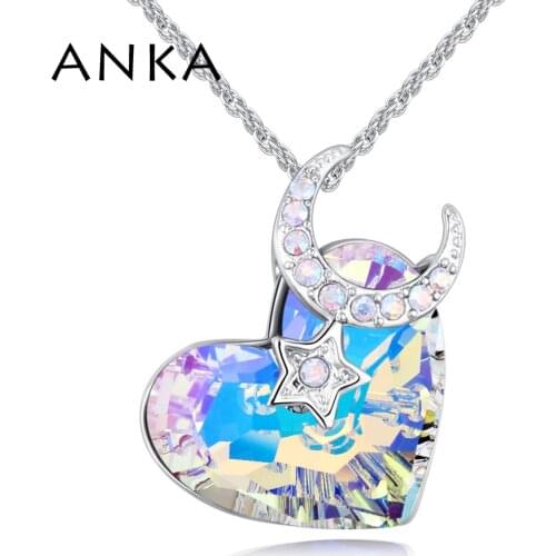 ANKA moon with star big Heart Crystal Pendant Necklace Valentines Day Gift Main Stone Crystals from Austria #129433
