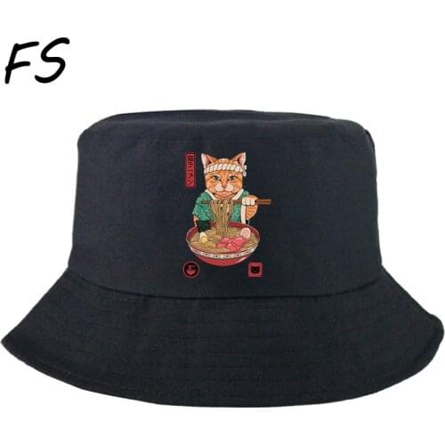 Bucket Hat men Japanese Cat Anime cool Summer Outdoor Travel Fishing Sun Hats Bob Cotton Panama Fisherman Hat women Basin Caps