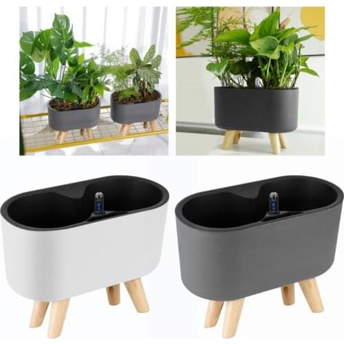 Creative Automatic Self-Watering Plastic Plant Pot with Water Level Indicator Floor Tabletop Flowerpot Planter with Anti-Slip Wo