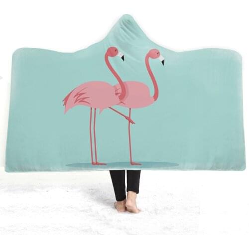 Flamingo Plush Hooded Blanket for Adults Kids Winter Warm Wearable Hoodie Throw Blanket Big Plush Blanket for Travel