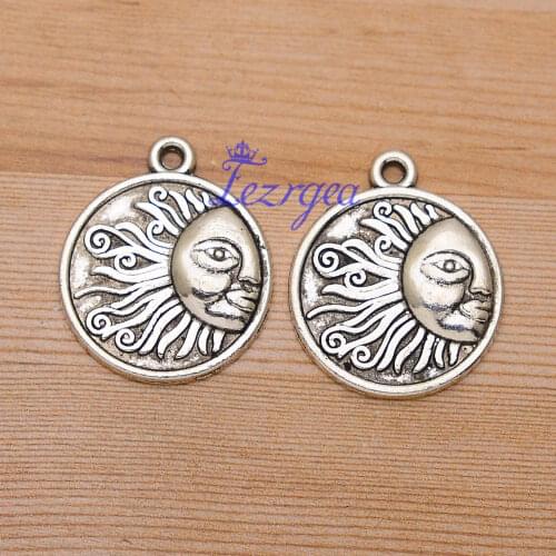 20pcs/lot--22x19mm, sun cham,Antique silver plated sun face round charms ,DIY supplies, Jewelry accessories