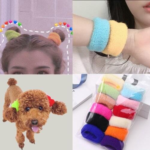 12 Pcs/set Women Hairtie Candy Color Elastic Hair Rope Wide Side Hair Ring Scrunchies Wrist Band Hair Ornament Hair Accessories