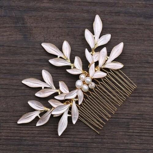 Romantic Pearl Beads Leaf Flower Hair Comb Headpiece For Bride Bridal Wedding Crown Women Engagement Jewelry Accessories SL