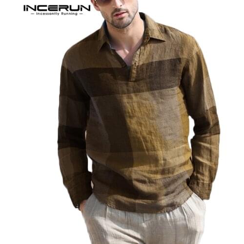 2021 Men Plaid Shirt Long Sleeve Breathable Streetwear Turn Down Collar Blouse Chic Fashion Casual Camisa Masculina 5XL INCERUN