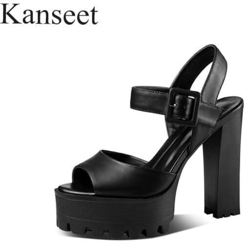 Kanseet Shoes 2021 Summer Women Sandals Platform Concise Genuine Leather Thick High Heels Shoes High Quality Female Plus Size 40