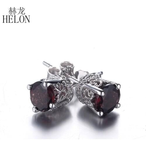 HELON Solid 14k White Gold Flawless Round 1.1ct 100% Genuine Tourmaline Stud Earrings For Women Vintage Jewelry Earrings Gift