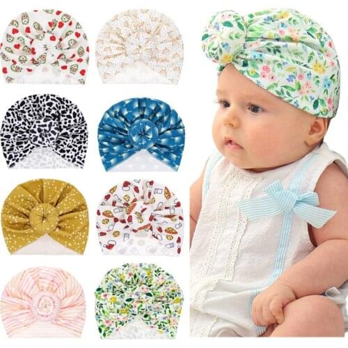 Newborn Baby Girls Turban Beanies Cap Print Cotton Bandanas Elastic Headbands Wrap Accessories for Children Headdress Hat