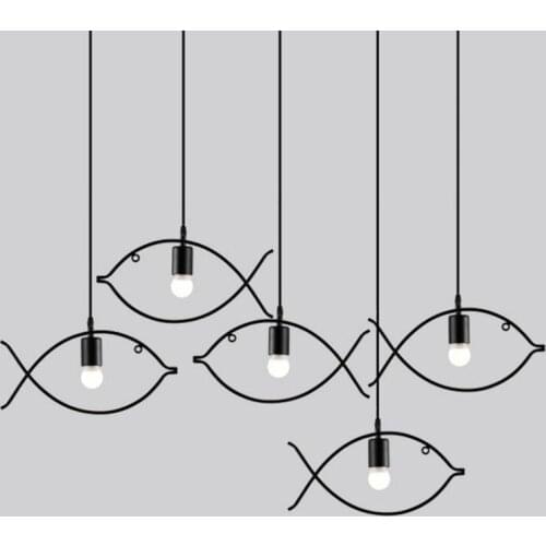Modern Fish Pendant Lights Bar Dining Room Kitchen Hanging Lamp Loft Industrial Decor Home Light Fixtures Suspension Luminaire