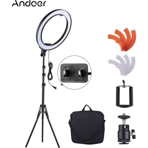 Andoer LED Video Light Dimmable Photography Ring Fill Light with Light Stand Color Filters for Photographic Lighting Portrait