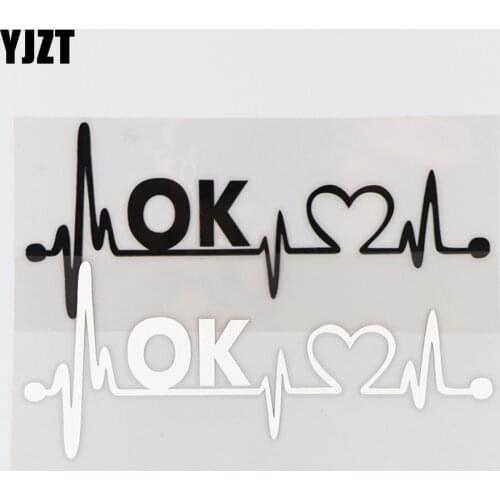 YJZT 16.1×6.7CM OK Heartbeat Line Car Sticker Creative Pattern Vinyl Decal Black/Silver 4C-0356