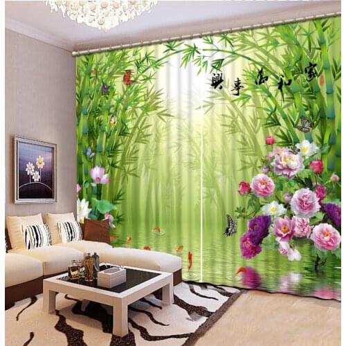Green curtains bamboo curtain 3D Window Curtain Foggy forest Luxury Blackout Living Room office Bedroom